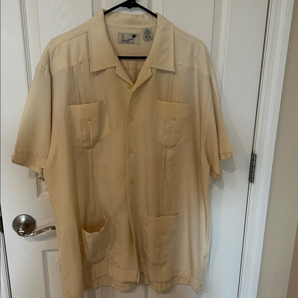 Men's Cream Short Sleeve Dress Shirt Guevara style